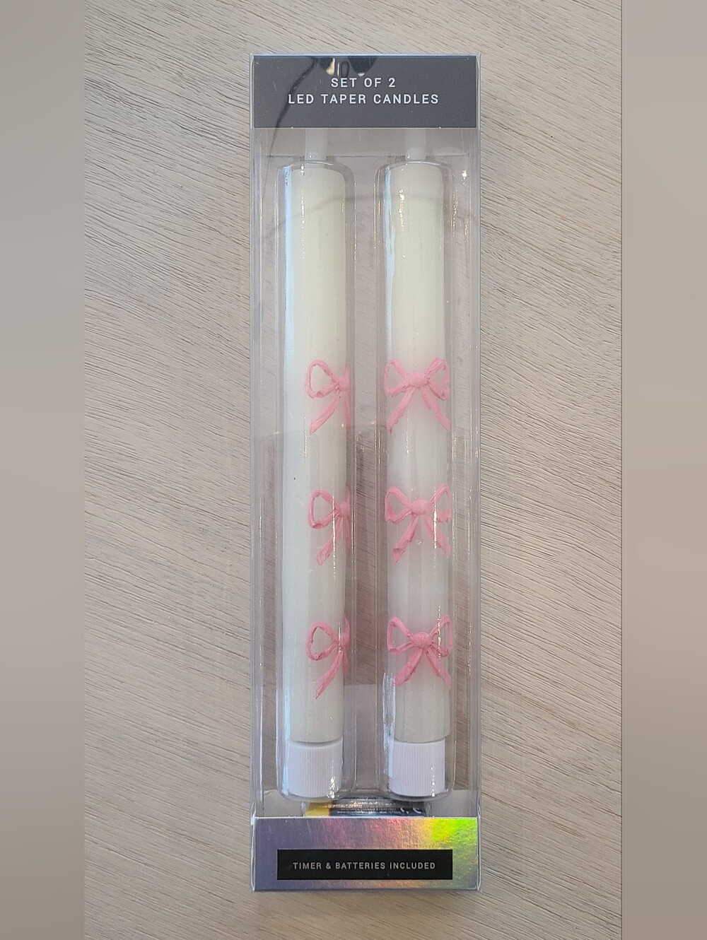 Set of 2 Coquette Pink Bow LED Taper Candles